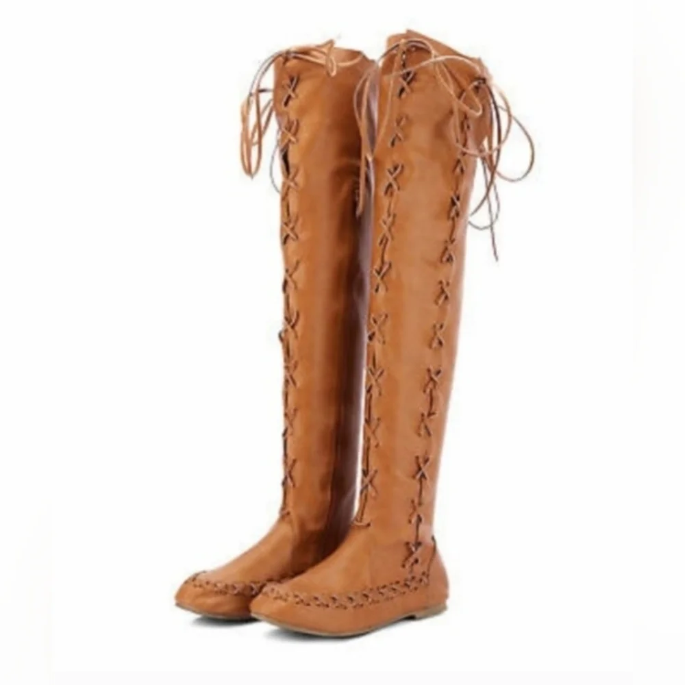 Boho Lace Up Over-the-Knee Moccasin Boots
